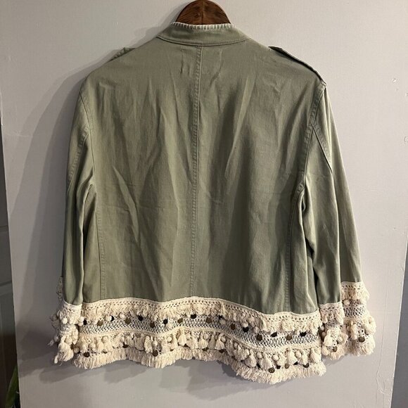 ZARA Women's Olive Green Twill Button Down Tassel Embroidered Detail Jacket - Picture 2 of 4